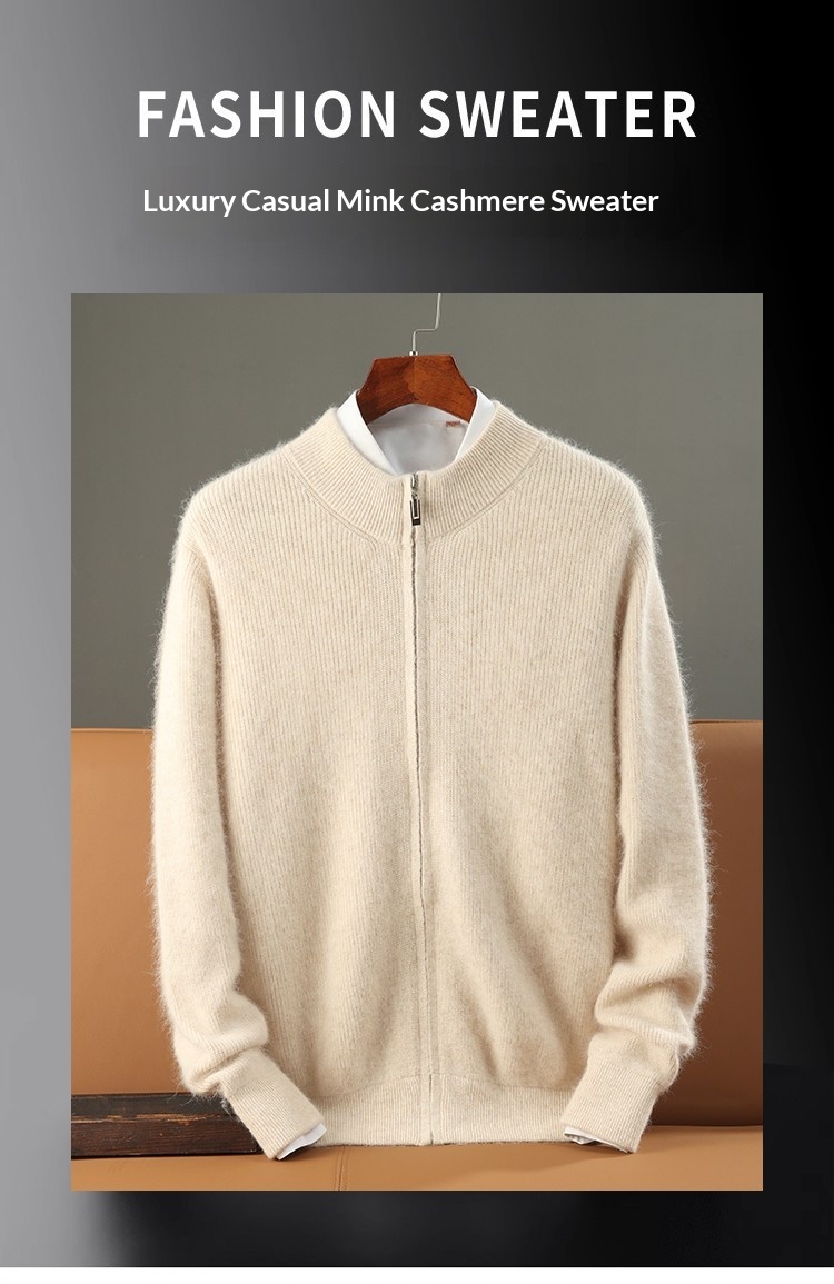 boy Boy Boy Boy Autumn Winter New Thickened Loose Men's Half Turtleneck Zipper Cardigan Casual Wool Knitted Sweater Jacket_voghion.com