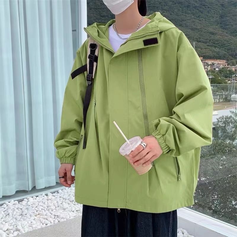 Giacca a vento con cappuccio e cerniera impermeabile funzionale da uomo, stile Boy American High Street, alla moda, primavera e autunno, taglie forti_voghion.com