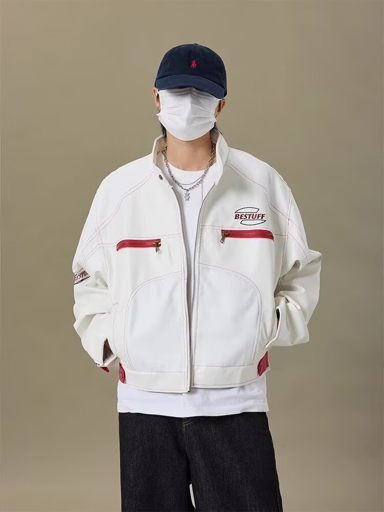 Giacca in pelle da uomo di alta qualità, stile hip hop, stile motociclista, stile corto PU, alla moda, marchio europeo e americano_voghion.com