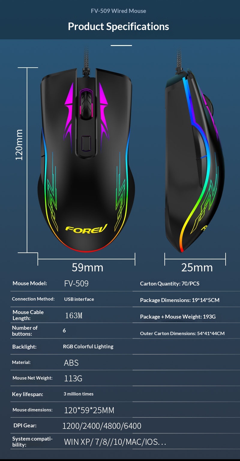 Digitex Digitex Wired FV509 Cool RGB Marquee Effect Oyun Bilgisayarı Toptan Mekanik Fare_voghion.com