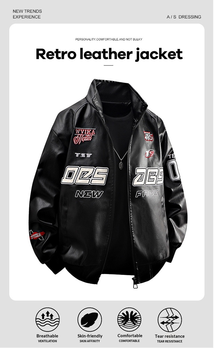 Giacca da motociclista da strada in pelle PU da uomo PU9901, stile retrò hip-hop europeo e americano, pesante_voghion.com