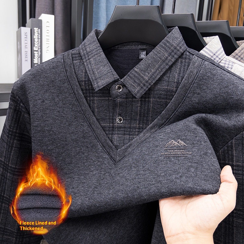 Ragazzo Ragazzo Ragazzo Maglione monopezzo in pile con lana di pecora, maglione lavorato a maglia a due pezzi ispessito per uomo, base calda per papà in autunno e inverno_voghion.com