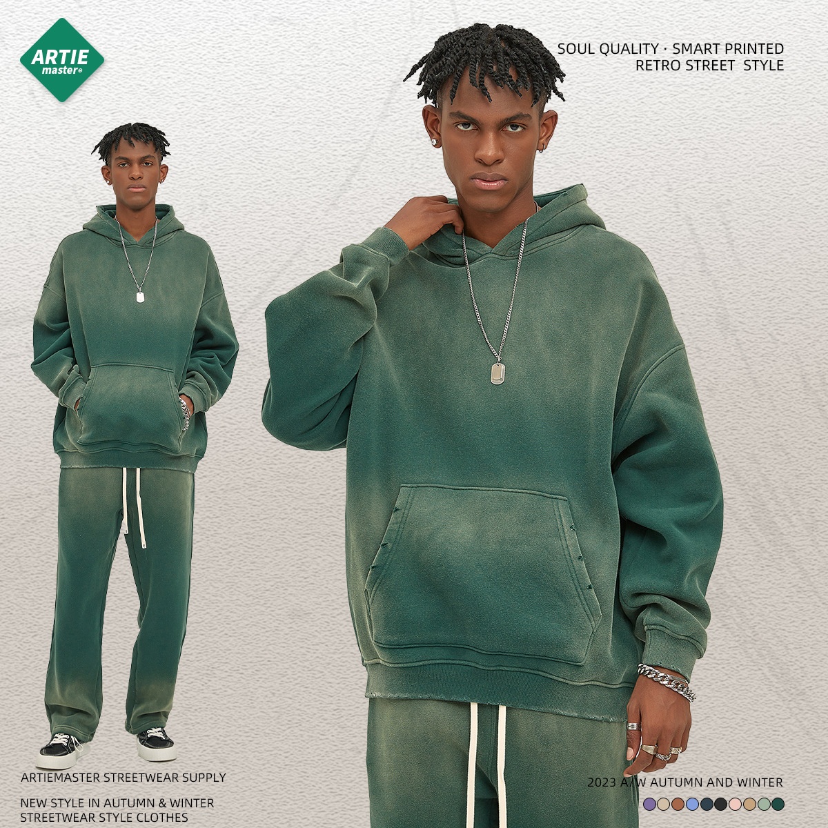 Abbigliamento uomo Pulse ARTIE | Autunno Inverno 2025 Nuovo pile foderato in tinta unita, spesso 360 g, tinto a spruzzo, vintage con cappuccio_voghion.com