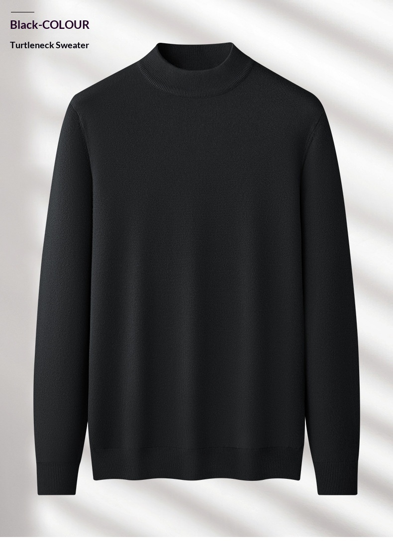 boy Boy Boy Boy Men's Wool Modal Half Turtleneck Sweater With Fleece Lining, Thickened And Warm, Simple Knitted Base Shirt_voghion.com