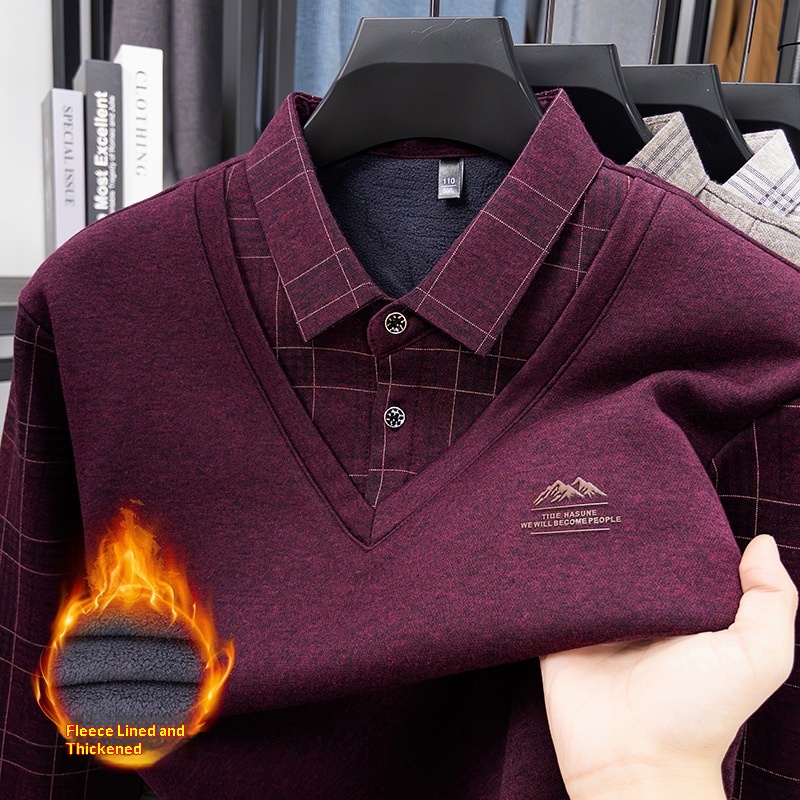 Ragazzo Ragazzo Ragazzo Maglione monopezzo in pile con lana di pecora, maglione lavorato a maglia a due pezzi ispessito per uomo, base calda per papà in autunno e inverno_voghion.com