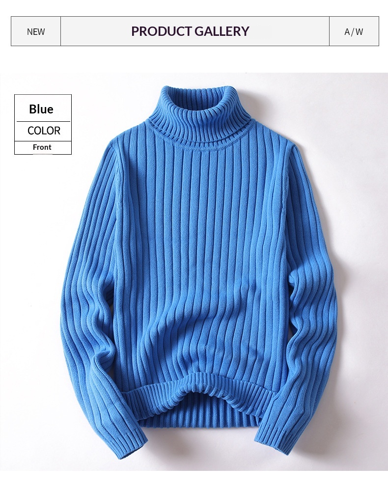 boy Boy Boy Boy Solid Color Cable Knit Turtleneck Sweater Men Winter Short Sleeve Turn-Down Collar Men's Knitwear Trendy Youth Thickened_voghion.com