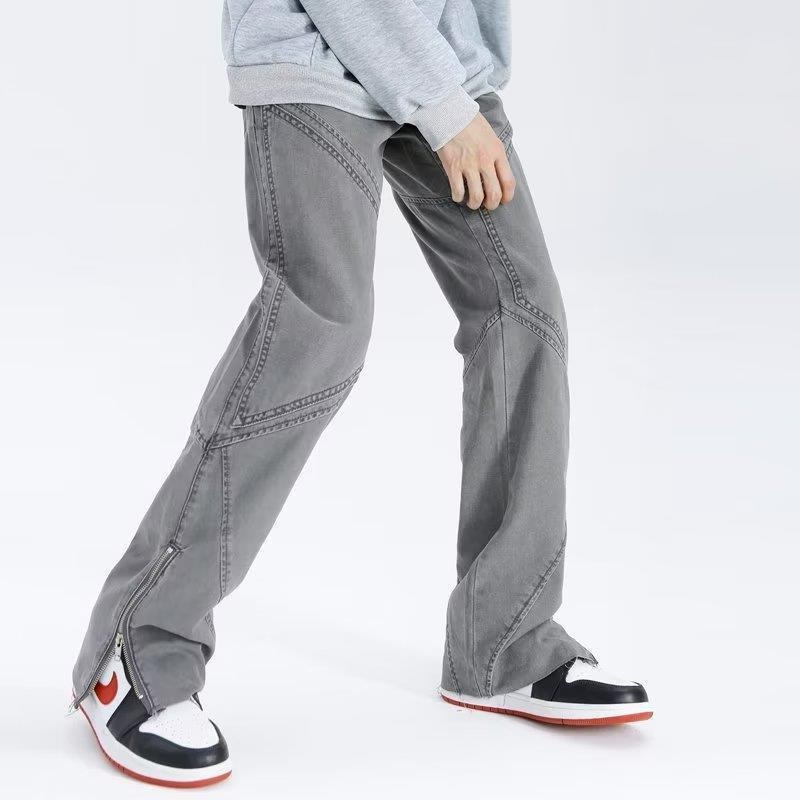 Jeans délavés tendance pour homme, style européen et américain, pantalon décontracté à fermeture éclair, ambiance printemps-été._voghion.com