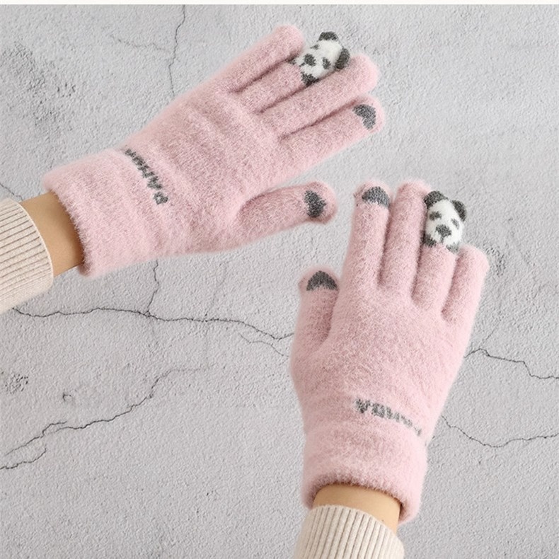 boy Boy Boy Cartoon Touchscreen Winter Cycling Thickened Windproof Warm Five-Finger Panda Cute Knitted Gloves Wholesale_voghion.com