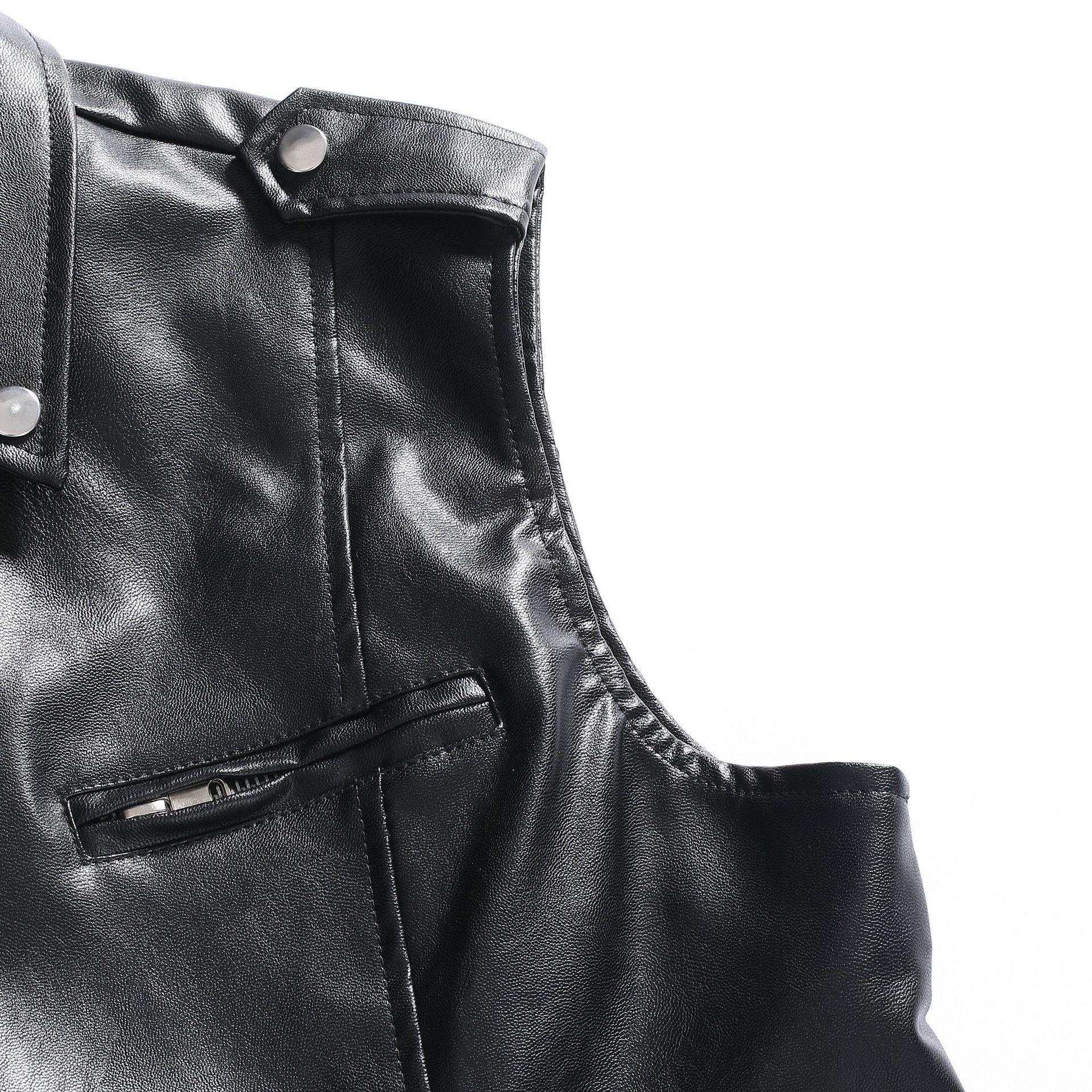 boy 2023 New Men's Motorcycle Jacket European And American Slim Fit Cross-Border PU Leather Vest For Men_voghion.com