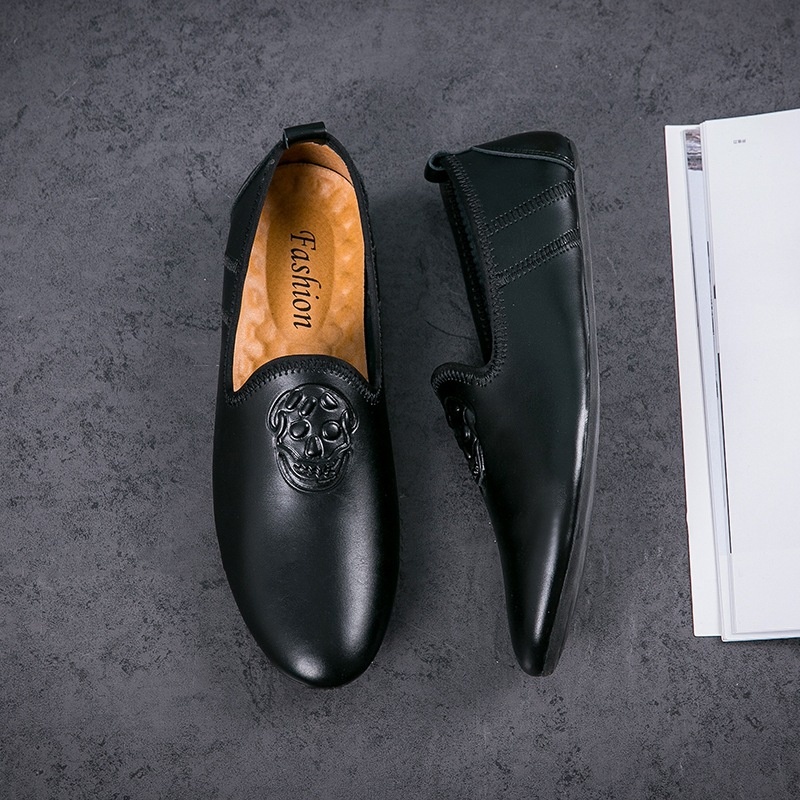 WalkPrime WalkPrime European Station Autumn Hairstylist Small Leather Skull Trendy New Men's Single Loafers Lazy Shoes Youth_voghion.com