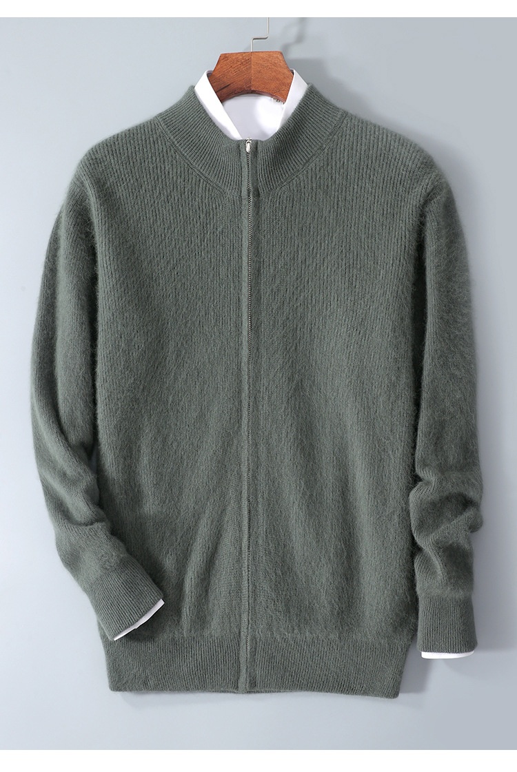 boy Boy Boy Boy Autumn Winter New Thickened Loose Men's Half Turtleneck Zipper Cardigan Casual Wool Knitted Sweater Jacket_voghion.com