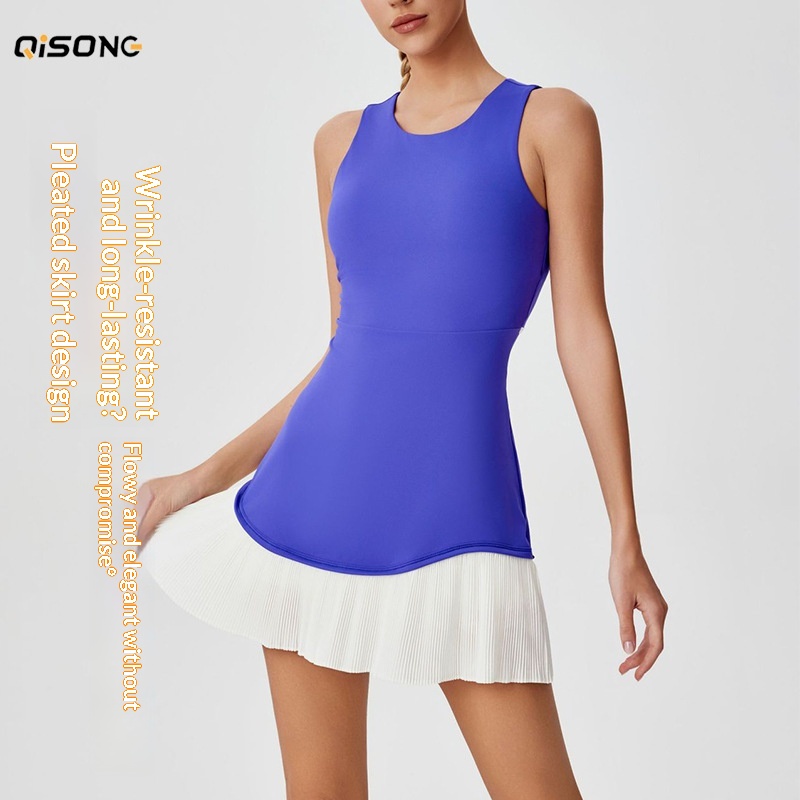 001 Cross-Border Summer Sports Dress With Ruffles, Anti-Exposure, Quick-Dry Badminton Tennis Dress, Hollow Out Beautiful_voghion.com