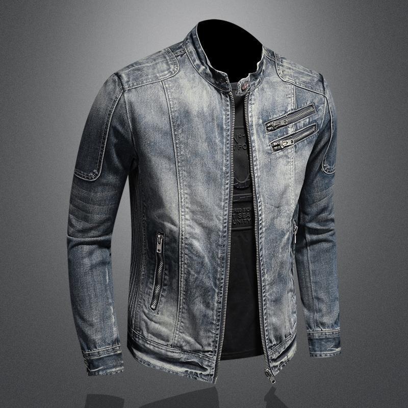 boy 2024 Hochwertige Herren-Denimjacke im europäischen und amerikanischen Stil, lässiger Retro-Look, große Größen, Stehkragen, Reißverschluss, Fahrrad- und Motorradjacke_voghion.com