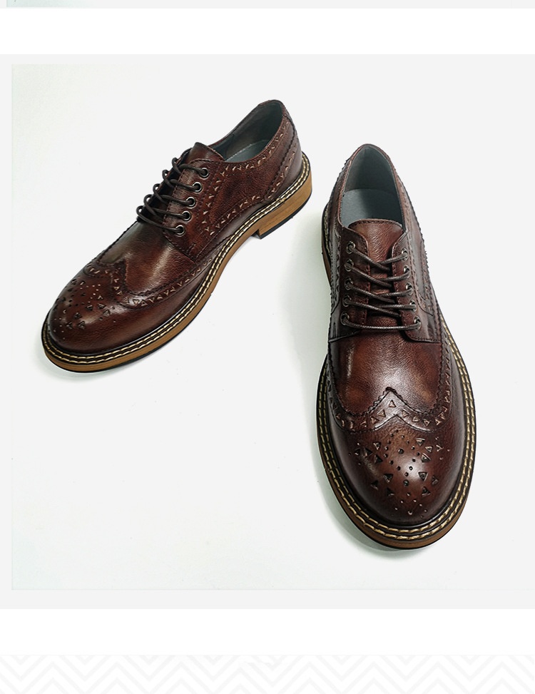 Zapatos brogue marrón Voyage para hombre, estilo británico formal, de negocios, de cuero genuino, estilo retro, casuales, de piel de vaca._voghion.com