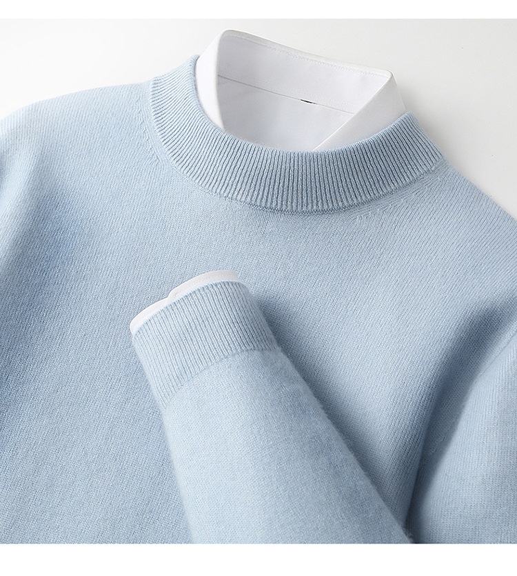 Herren-Strickpullover mit halbem Rollkragen, Herbst/Winter, aus reiner Wolle, einfarbig, dickwandig, stilvoll, Business-Look_voghion.com