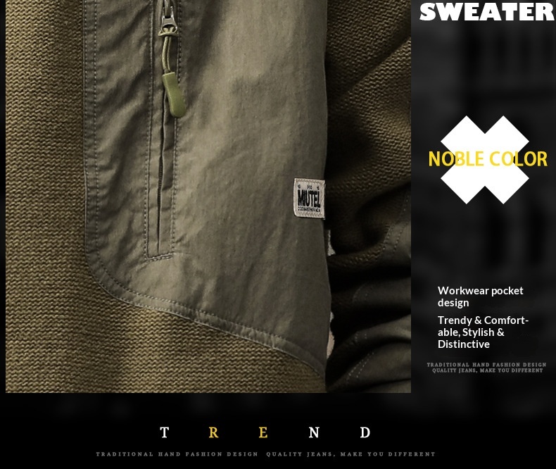 boy Boy Boy Boy High-End American Heavyweight Retro Color-Block Pocket Sweater For Men, Autumn Trendy Brand, Thick Loose Fit, Plus Size_voghion.com