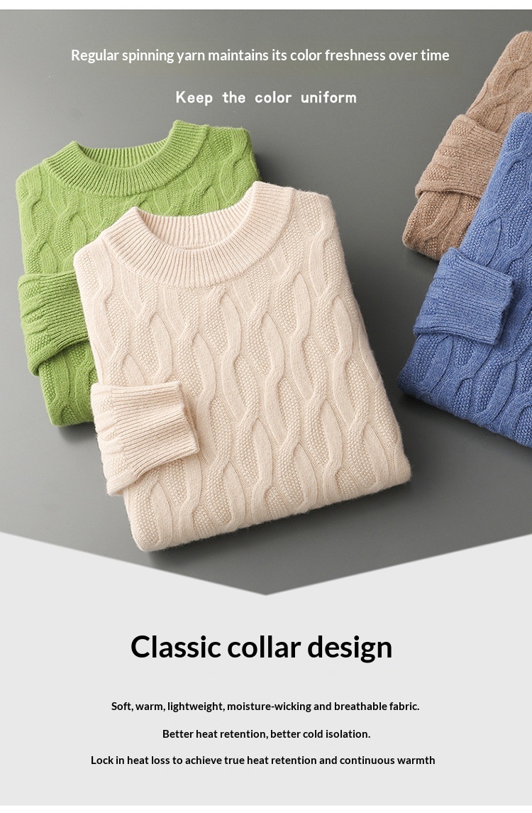 boy Boy Boy Boy 23 Autumn Winter New Men's Half Turtleneck Thickened Wool Pullover Solid Color Casual Plus Size Twisted Knit Sweater_voghion.com