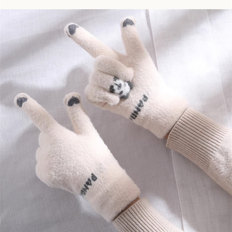 boy Boy Boy Cartoon Touchscreen Winter Cycling Thickened Windproof Warm Five-Finger Panda Cute Knitted Gloves Wholesale_voghion.com