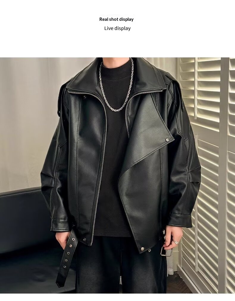 Giacca da motociclista di alta qualità con colletto rovesciato per uomo, stile europeo e americano, moda da strada alla moda, giacca da motociclista, PU coreano_voghion.com