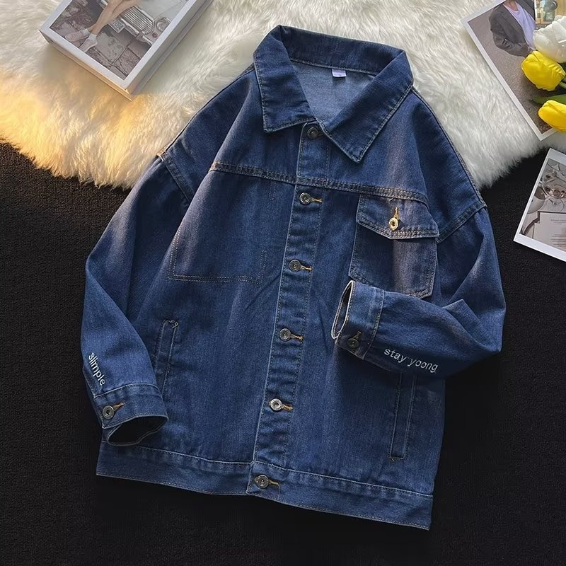 ragazzo Nuovo colletto rovesciato giacca in denim resistente a maniche lunghe per uomo stile giapponese marchio alla moda Ins autunno inverno europeo_voghion.com