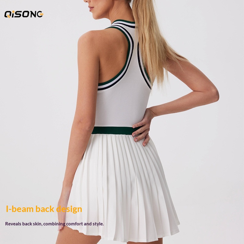 001 Cross-Border New Zipper Fitness Wear Color-Block High-Waist Outdoor Badminton Sports Breathable Golf Tennis Skirt For_voghion.com