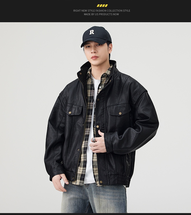 Giacca in pelle PU da pilota alla moda di strada europea e americana da uomo, alla moda, alla moda, in vendita all'ingrosso_voghion.com