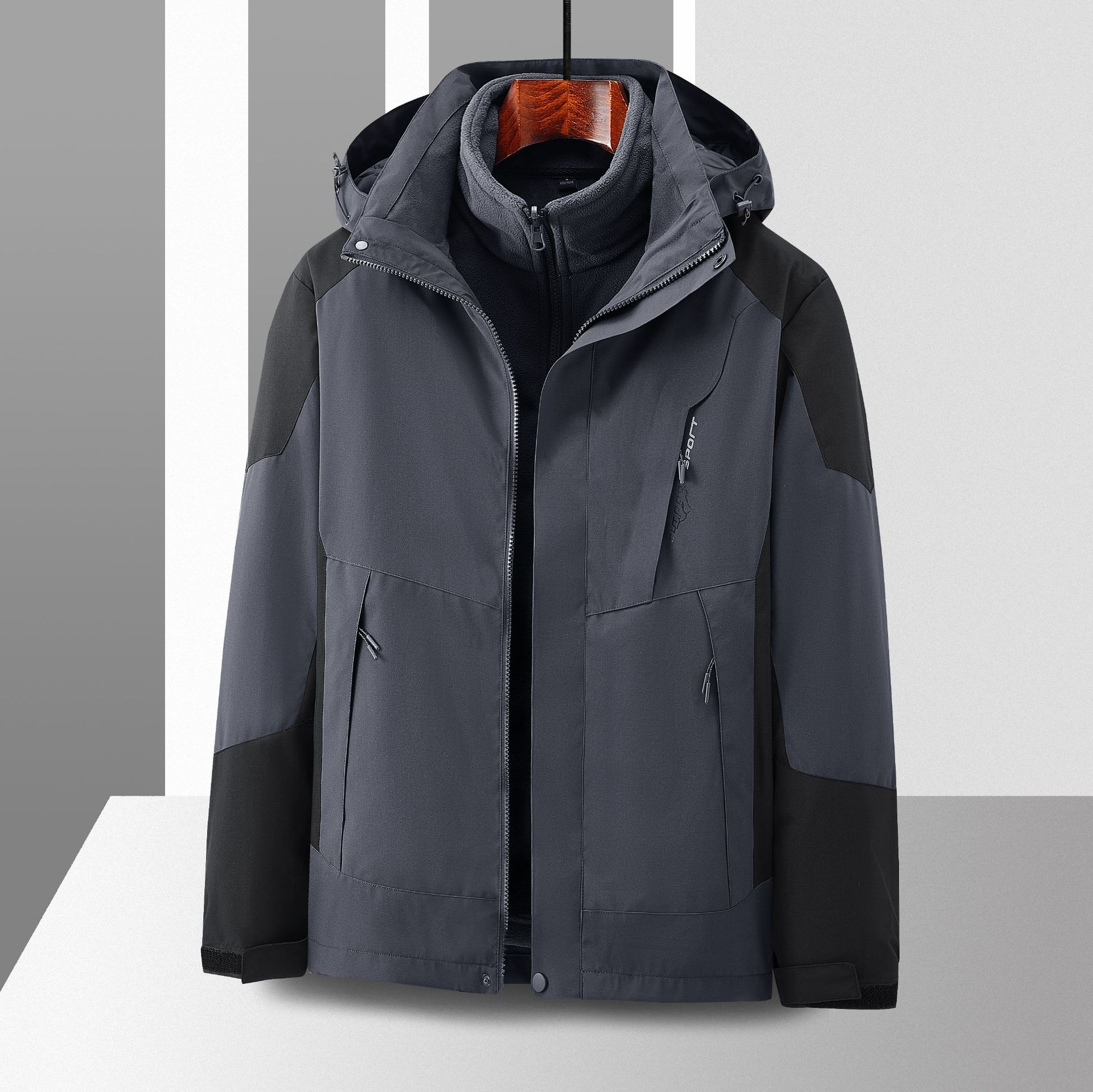 Junge Outdoor-Jacke, wasserdicht, mit individuellem Graphenfutter, winddicht, 3-in-1-Modell mit Aufdruck_voghion.com