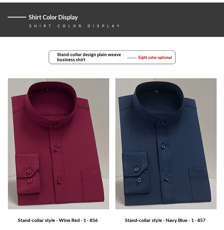 Camisa de trabajo de estilo chino de manga larga con cuello mandarín para hombre, estilo profesional, versión coreana, JK_voghion.com