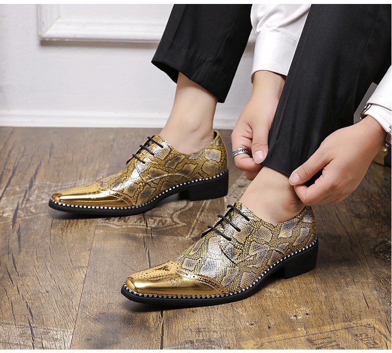 WalkPrime WalkPrime Cross-Border Gold Glossy Business Brogue Scarpe Derby con lacci, punta affilata, stile europeo e americano, taglia grande_voghion.com