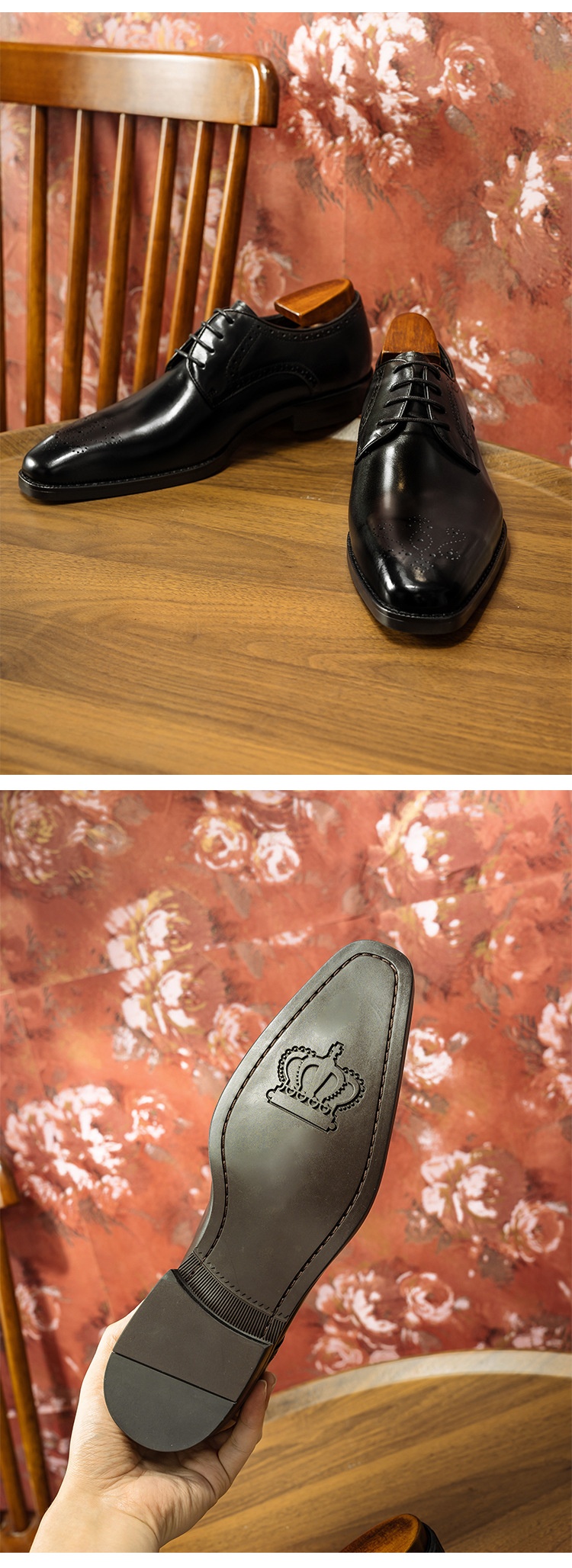 Voyage Voyage Gao - Source Factory Brogue Leather Business Formal Cowhide Men's Small Square Toe Derby Shoes_voghion.com