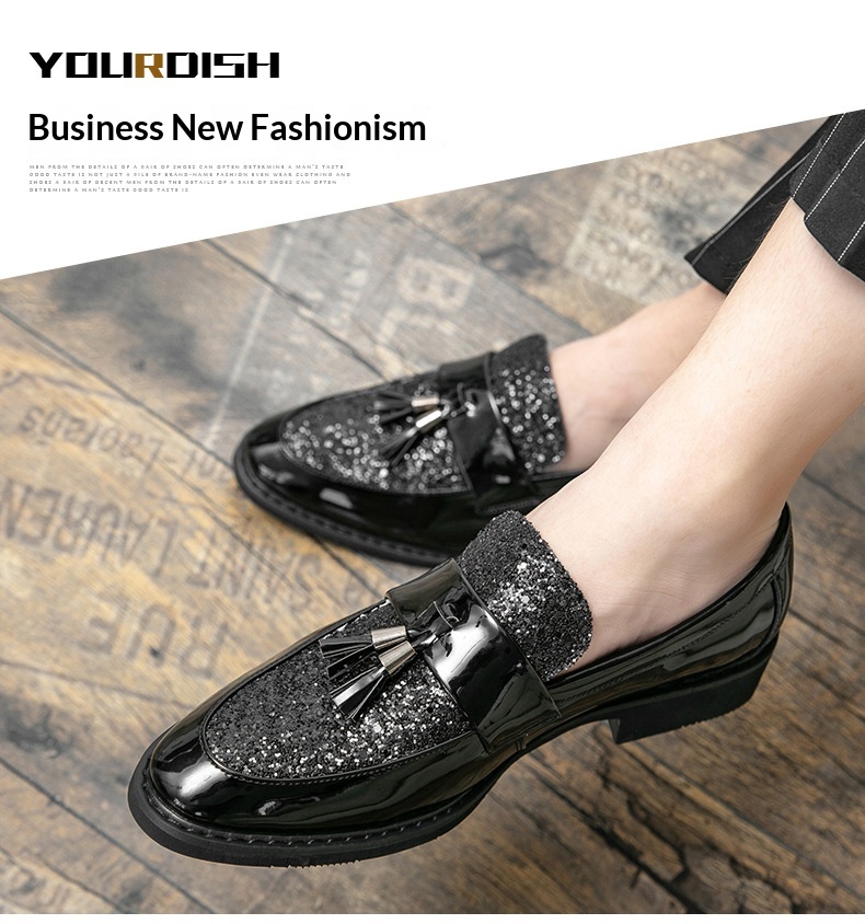 Voyage British Style Tassel Loafers Trendy Men's Slip-On Formal Business Casual Leather European And American Sequin Evening_voghion.com