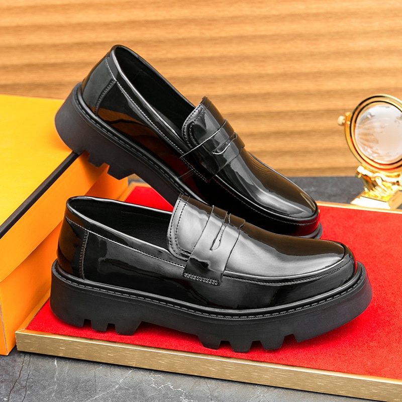 Voyage Men's Loafers New British Style Business Formal Shiny Slip-On Chunky Sole Height Increasing Casual Leather Shoes_voghion.com