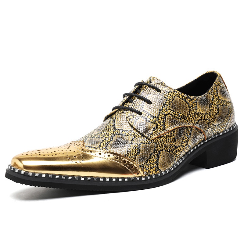 WalkPrime WalkPrime Cross-Border Gold Glossy Business Brogue Scarpe Derby con lacci, punta affilata, stile europeo e americano, taglia grande_voghion.com