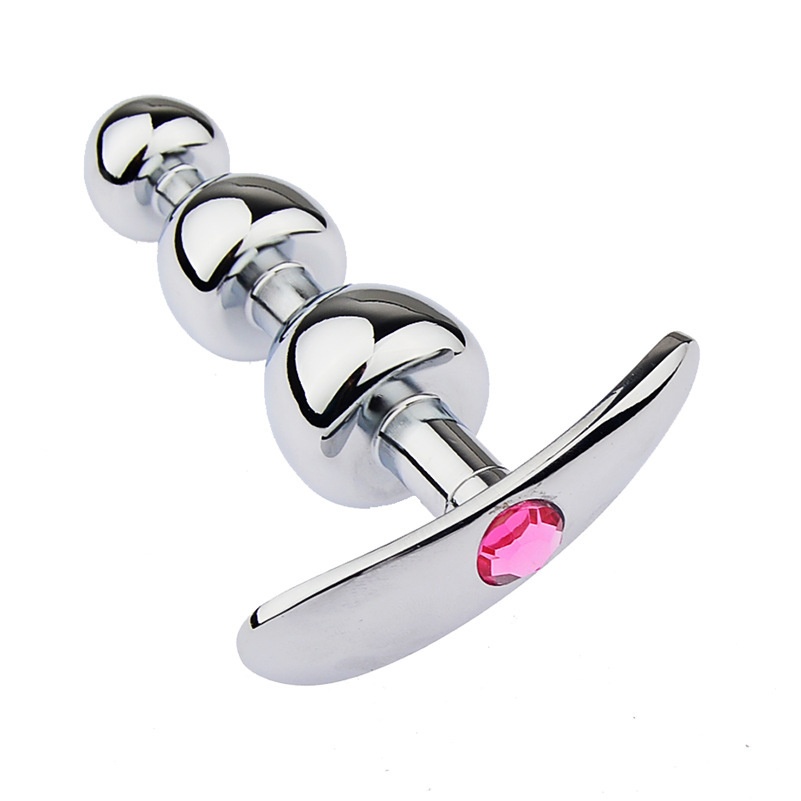 luckyqqyp Extenseur anal à trois perles en forme de champignon en métal SM Toys Out Wear Anal Plug Produits sexuels pour adultes_voghion.com