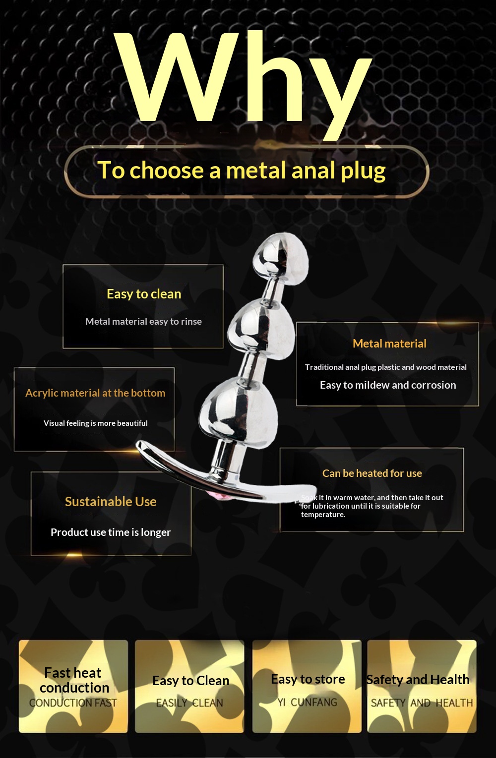 luckyqqyp Extenseur anal à trois perles en forme de champignon en métal SM Toys Out Wear Anal Plug Produits sexuels pour adultes_voghion.com