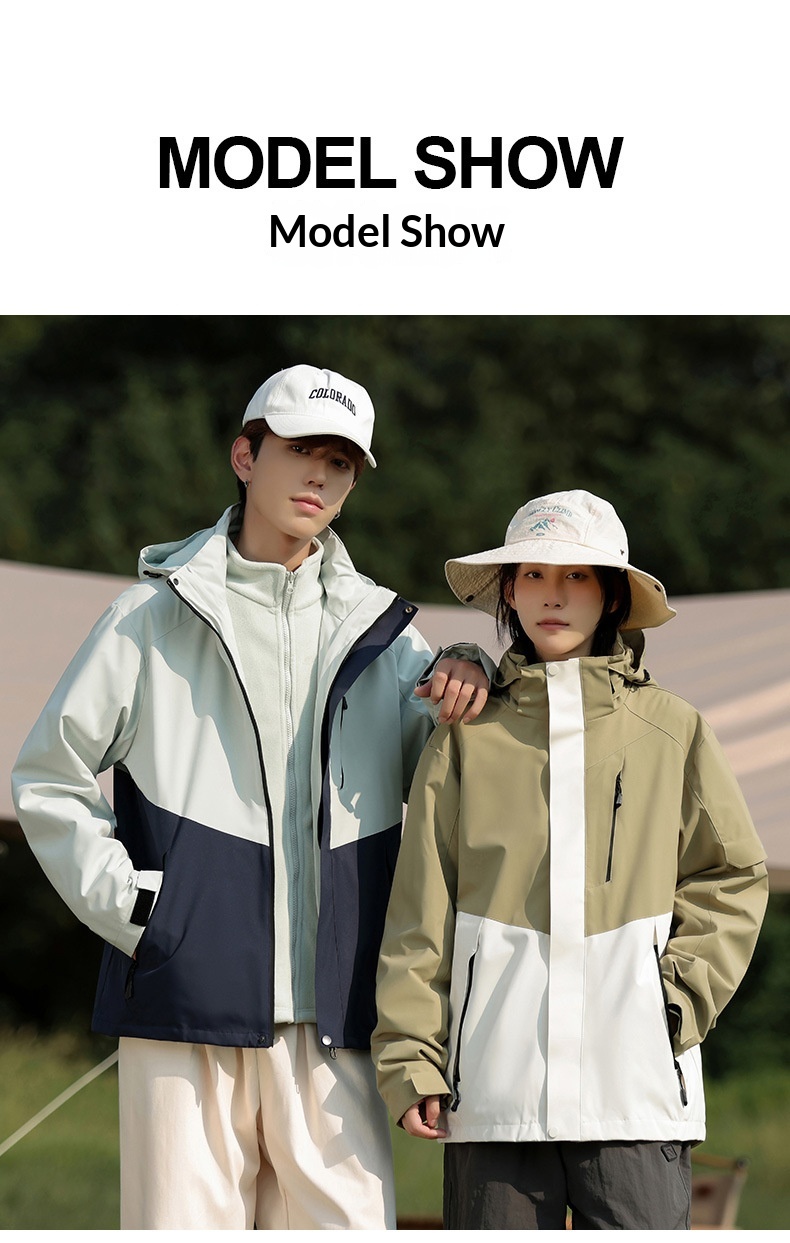 Boy Boy Outdoor 3'ü 1 arada Çıkarılabilir Erkek Rüzgar Geçirmez Polar Astar Su Geçirmez Soğuğa Dayanıklı Yürüyüş Ceketi Kadın Mont_voghion.com