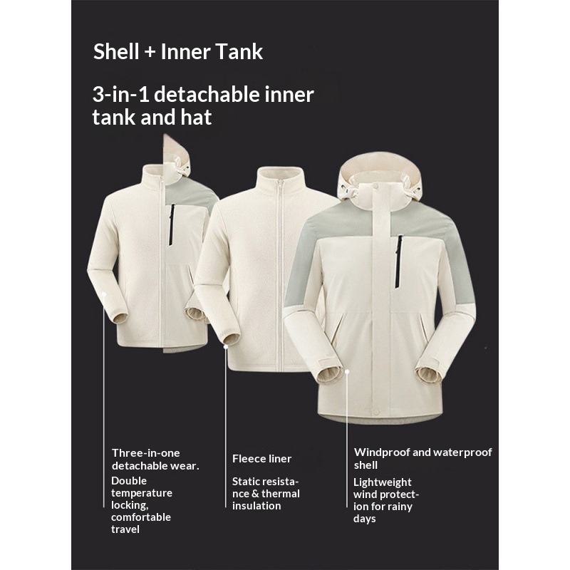 Boy 3-in-1 Jacke für Damen und Herren mit Fleecefutter, wind- und wasserdichte Outdoor-Bergsteigerjacke, direkt vom Hersteller_voghion.com