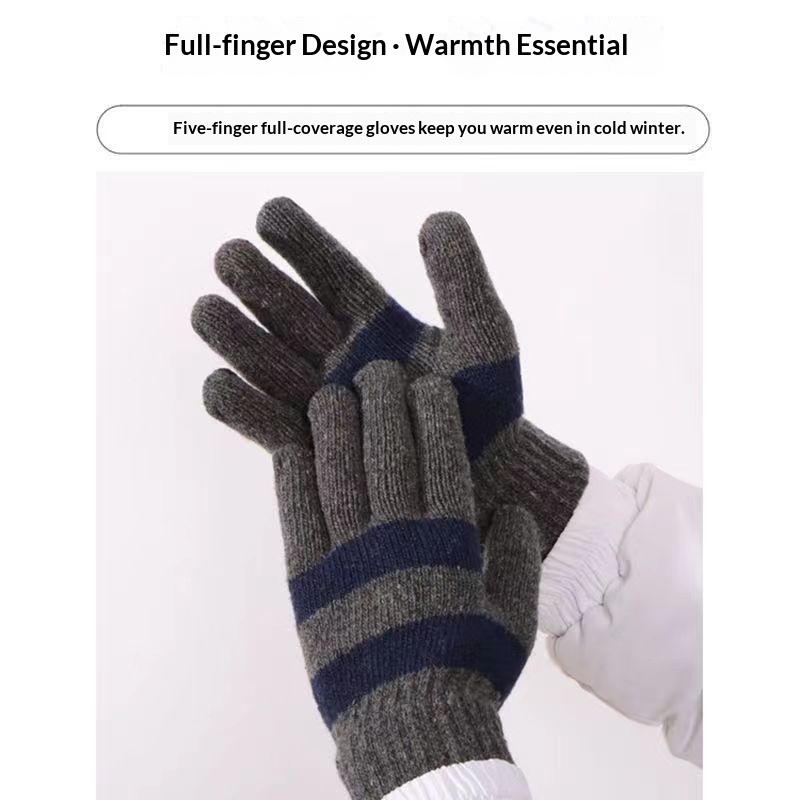 boy Boy Boy Autumn Winter Men's And Women's Knitted Warm Outdoor Cycling Fingered Driving Korean Style Fleece-Lined Gloves_voghion.com