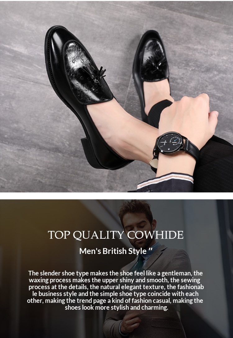 Voyage Voyage British Style Men's Leather Shoes Youth Pointed Toe Tassel Loafers In Stock Wholesale_voghion.com