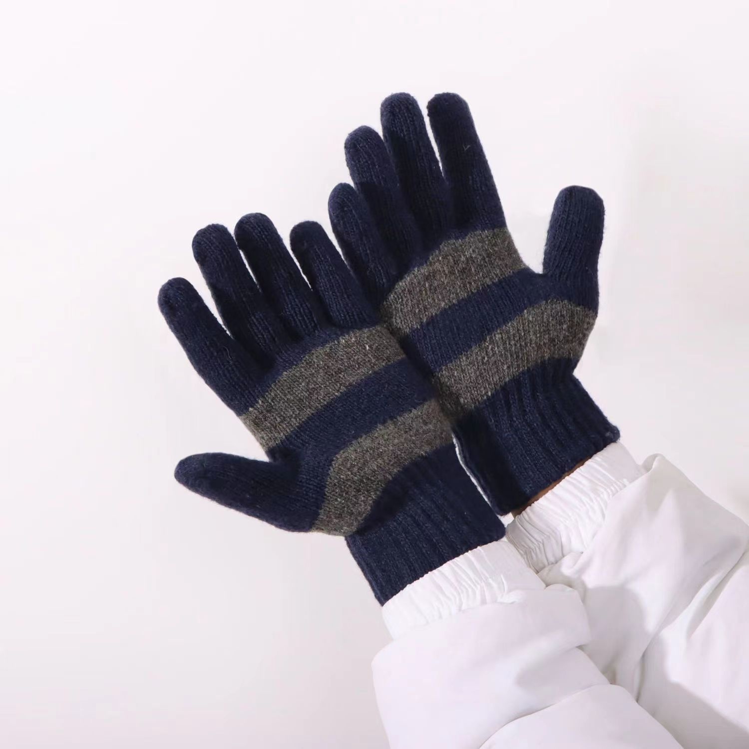 boy Boy Boy Autumn Winter Men's And Women's Knitted Warm Outdoor Cycling Fingered Driving Korean Style Fleece-Lined Gloves_voghion.com