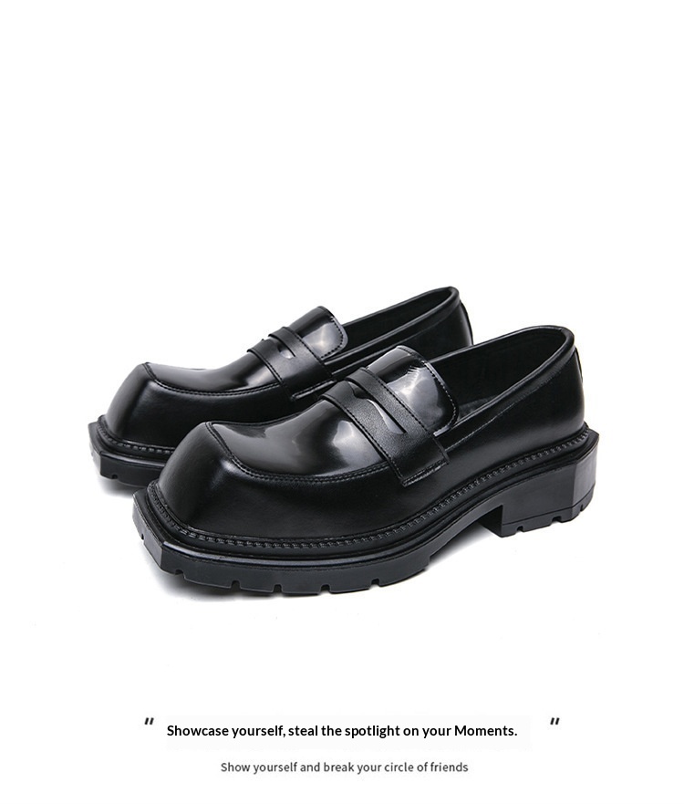 WalkPrime Formal Square Toe Leather For Men Britih Style In Caual Groommen Suit Black Thick-Soled Height-Increaing Derby_voghion.com