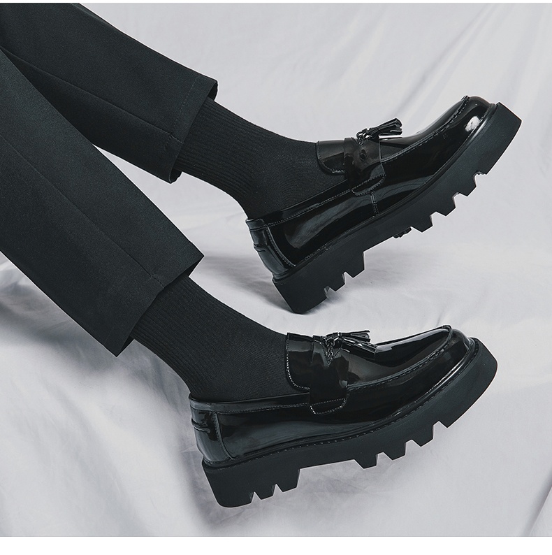 Voyage Men's Loafers New British Style Business Formal Shiny Slip-On Chunky Sole Height Increasing Casual Leather Shoes_voghion.com