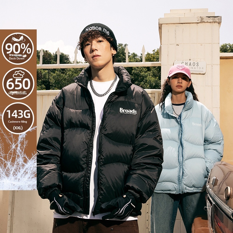 boy 90 American Style Short Down For Men Winter New Letter Print Trendy Brand Couple Warm Puffer Jacket_voghion.com