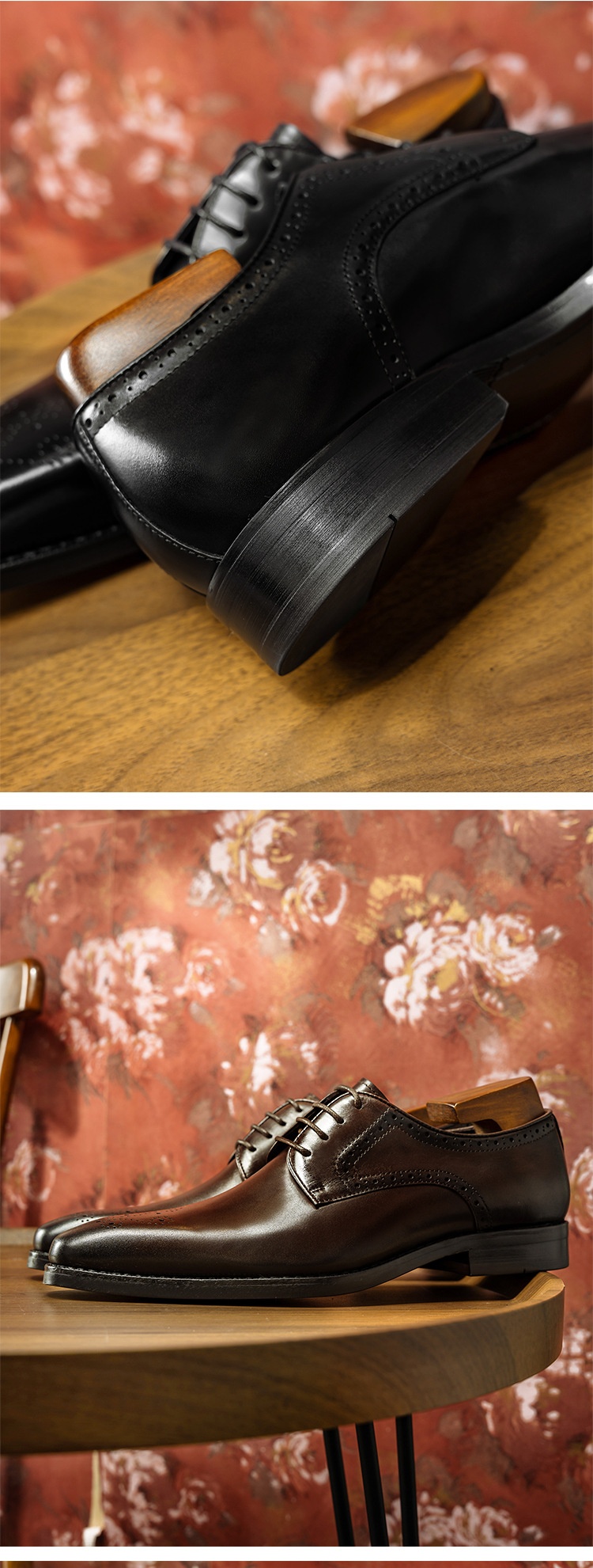 Voyage Voyage Gao - Source Factory Brogue Leather Business Formal Cowhide Men's Small Square Toe Derby Shoes_voghion.com