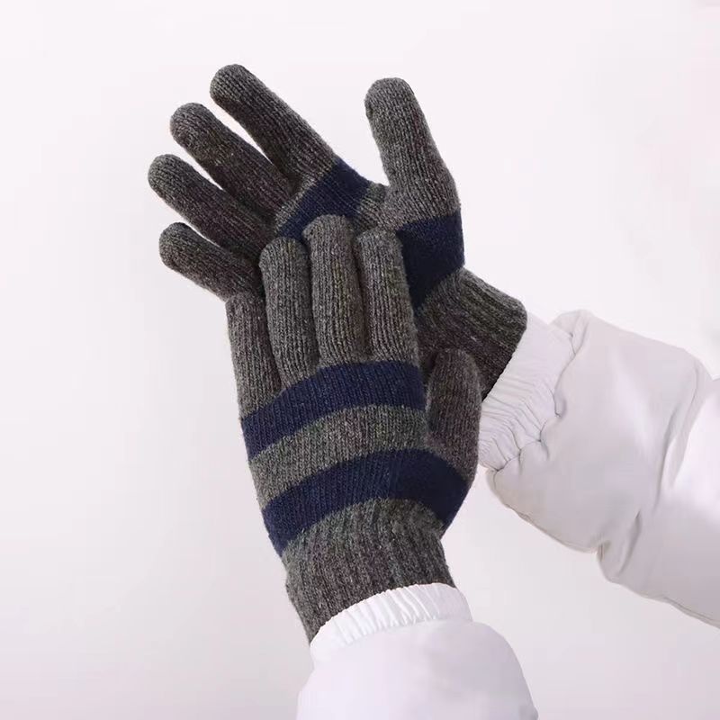 boy Boy Boy Autumn Winter Men's And Women's Knitted Warm Outdoor Cycling Fingered Driving Korean Style Fleece-Lined Gloves_voghion.com