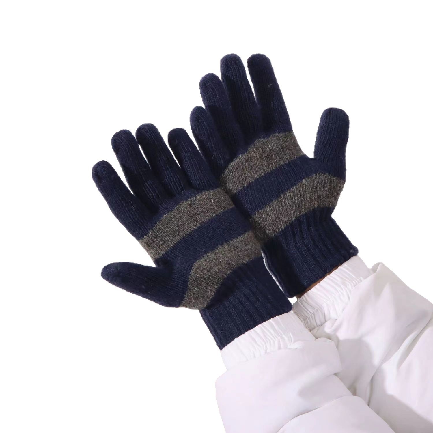 boy Boy Boy Autumn Winter Men's And Women's Knitted Warm Outdoor Cycling Fingered Driving Korean Style Fleece-Lined Gloves_voghion.com