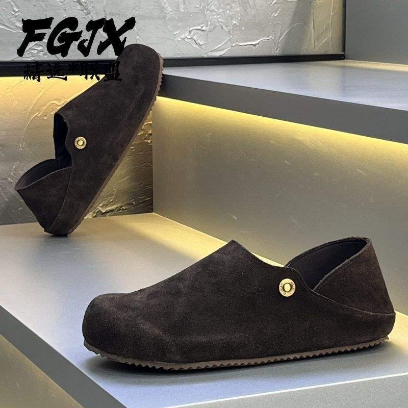 Voyage FGJX Men's European And American Bronze Brown Closed-Toe Two-Way Versatile Loafers Soft Sole Slip-On Lazy_voghion.com