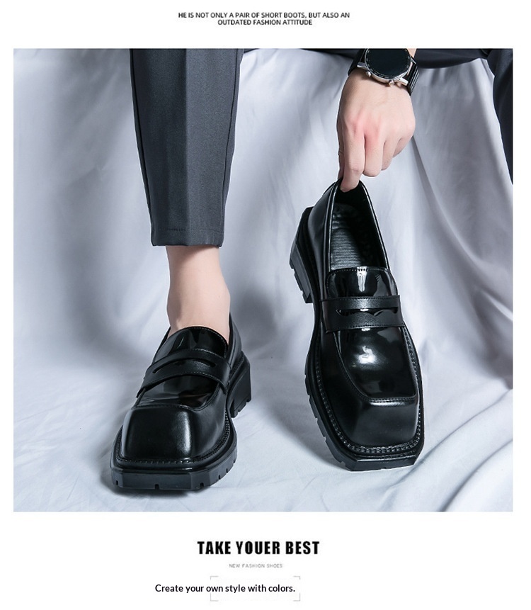 WalkPrime Formal Square Toe Leather For Men Britih Style In Caual Groommen Suit Black Thick-Soled Height-Increaing Derby_voghion.com