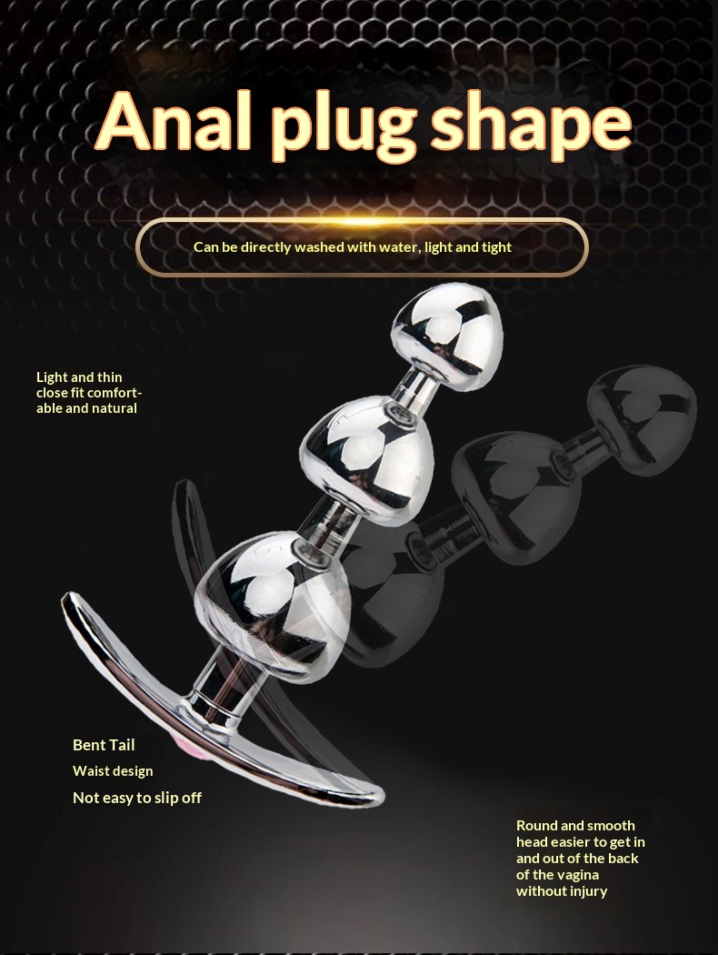 luckyqqyp Extenseur anal à trois perles en forme de champignon en métal SM Toys Out Wear Anal Plug Produits sexuels pour adultes_voghion.com