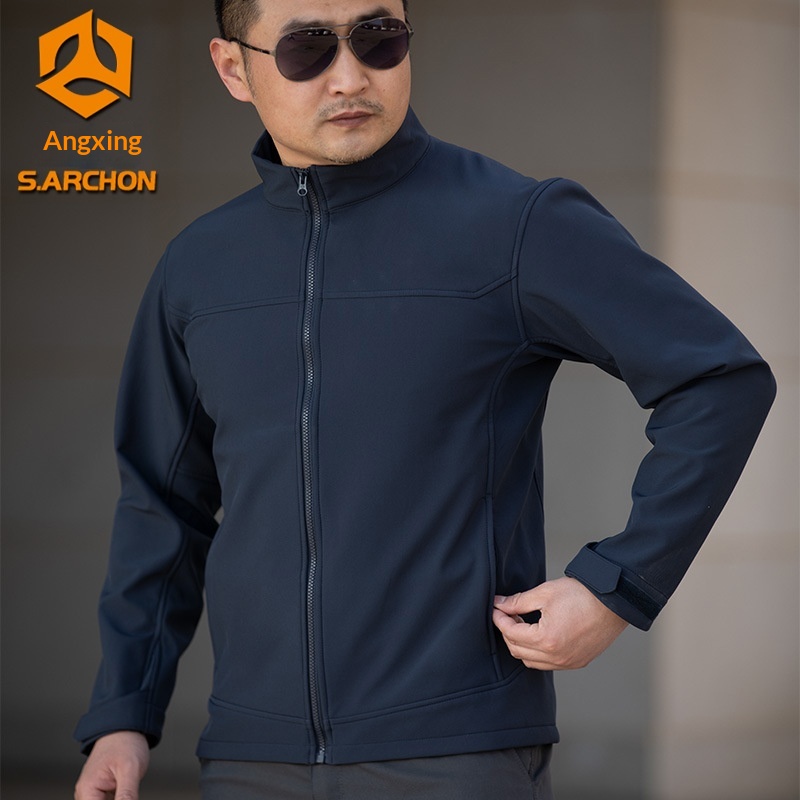boy Boy Angken Autumn Winter New Men's Tactical Jacket Waterproof Wear-resistant Stand Collar Casual Versatile Fleece Thin Coat_voghion.com